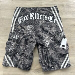 Vintage Y2K Fox Board Shorts Mens 31 Riders Trunks Logo Gray Bottle Opener